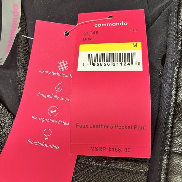 Commando Faux Leather 5 Pocket Black High Rise Straight Leg Trouser Pants Size M - Picture 3 of 9